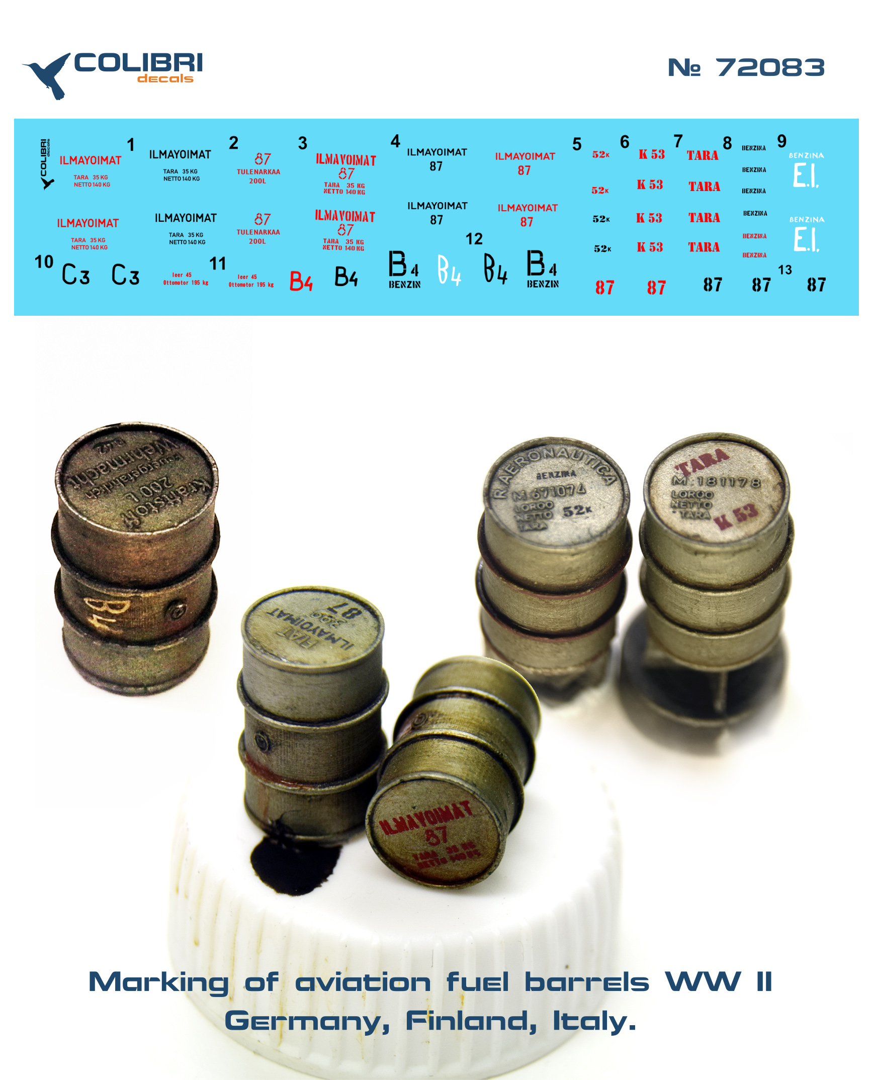 Декаль 1/72 Marking of aviation fuel barrels WWII (Colibri Decals)