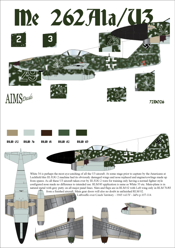 Декаль 1/72 Messerschmitt Me-262A-1a/U3 (Aims)