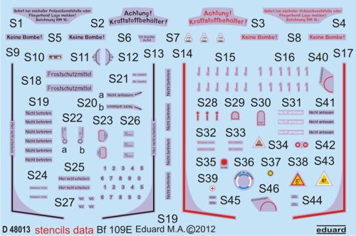 Декаль 1/48 Bf 109E stencils