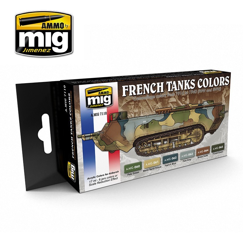 Набор акриловых красок WWI & WWII French Tanks Colors (Ammo Mig) (6x17ml)