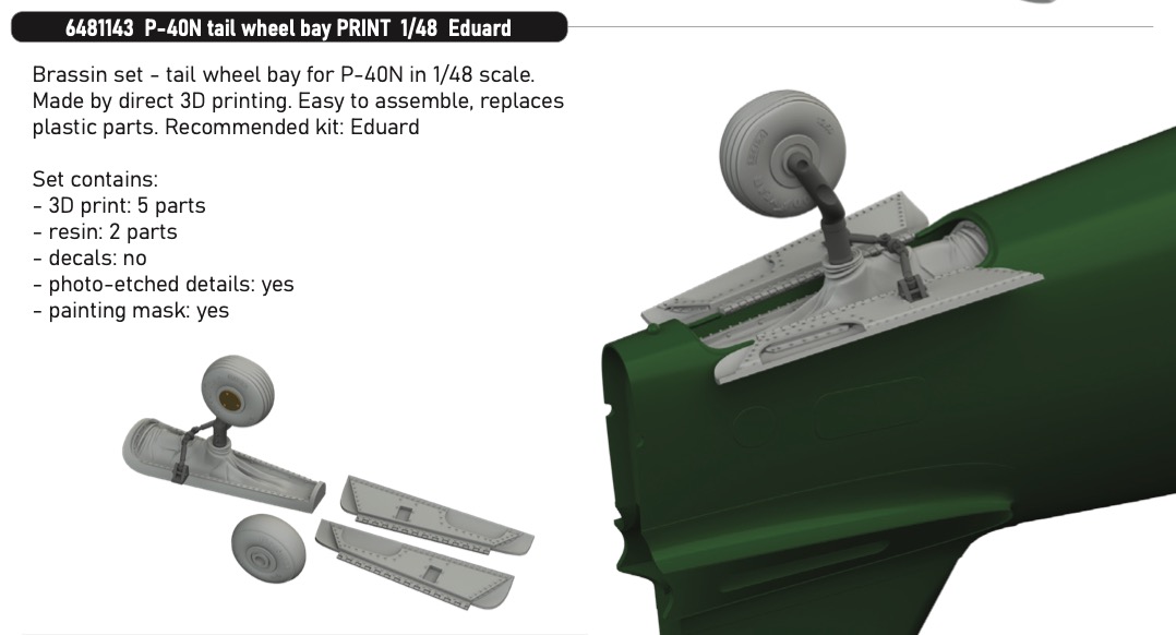 Дополнения из смолы 1/48 Отсек хвостового колеса Curtiss P-40N Warhawk (для модели Eduard)