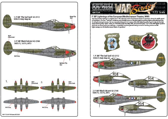 Декаль 1/72 Lockheed P-38 Lightnings - Early War (Kits-World)