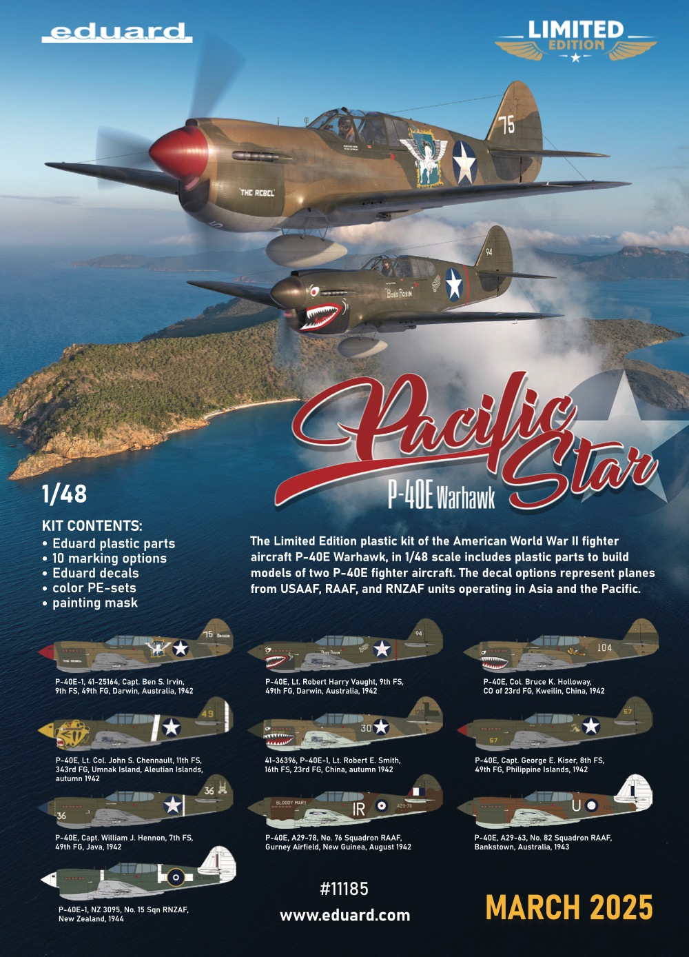 Сборная модель 1/48 PACIFIC STAR Curtiss P-40E Warhawk DUAL COMBO (Eduard kits) (помятая упаковка)
