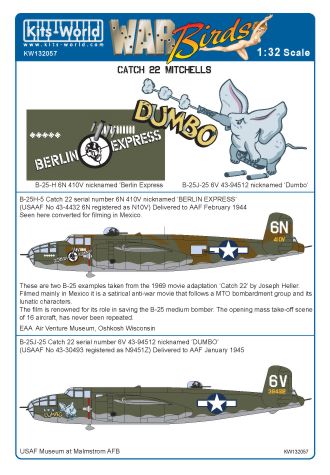 Декаль 1/32 North-American B-25H-5 Catch 22 serial number 6N 410V (Kits-World)