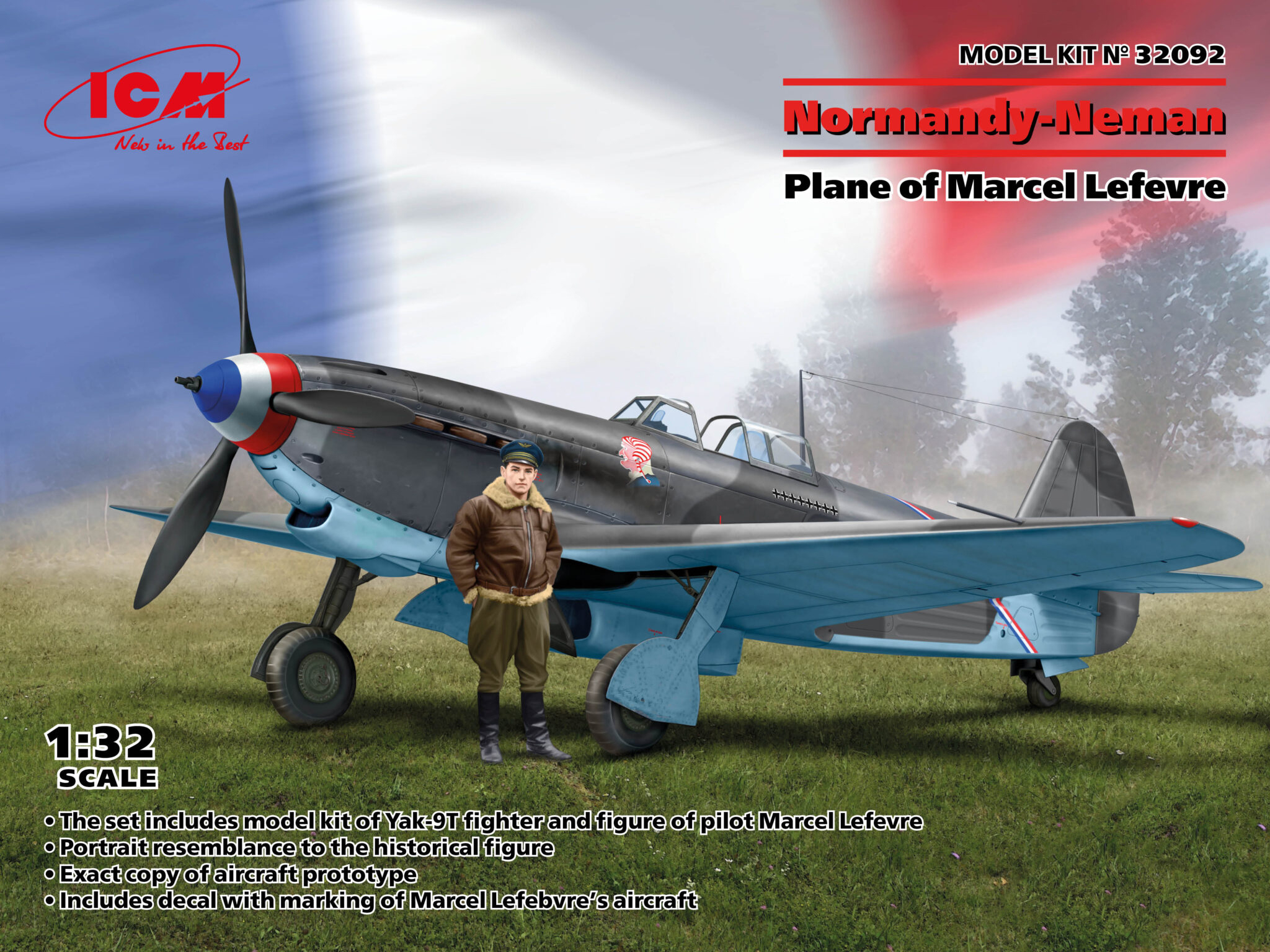 Сборная модель 1/32 Нормандия - Неман Як-9Т с фигуркой Marcel Lefevre figure (ICM)