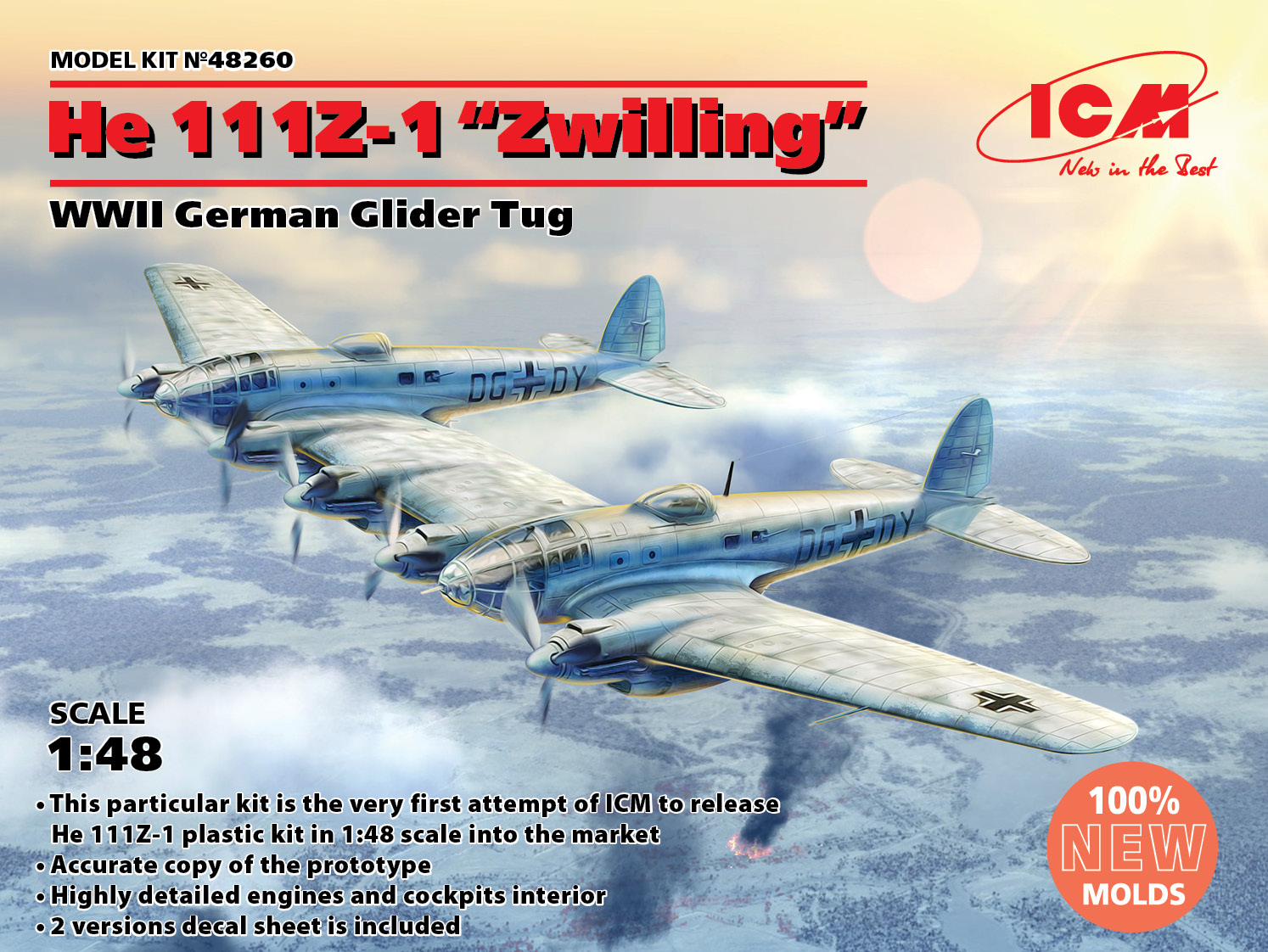 Сборная модель 1/48 He 111Z-1 'Zwilling' German WWII Glider Tug (ICM)