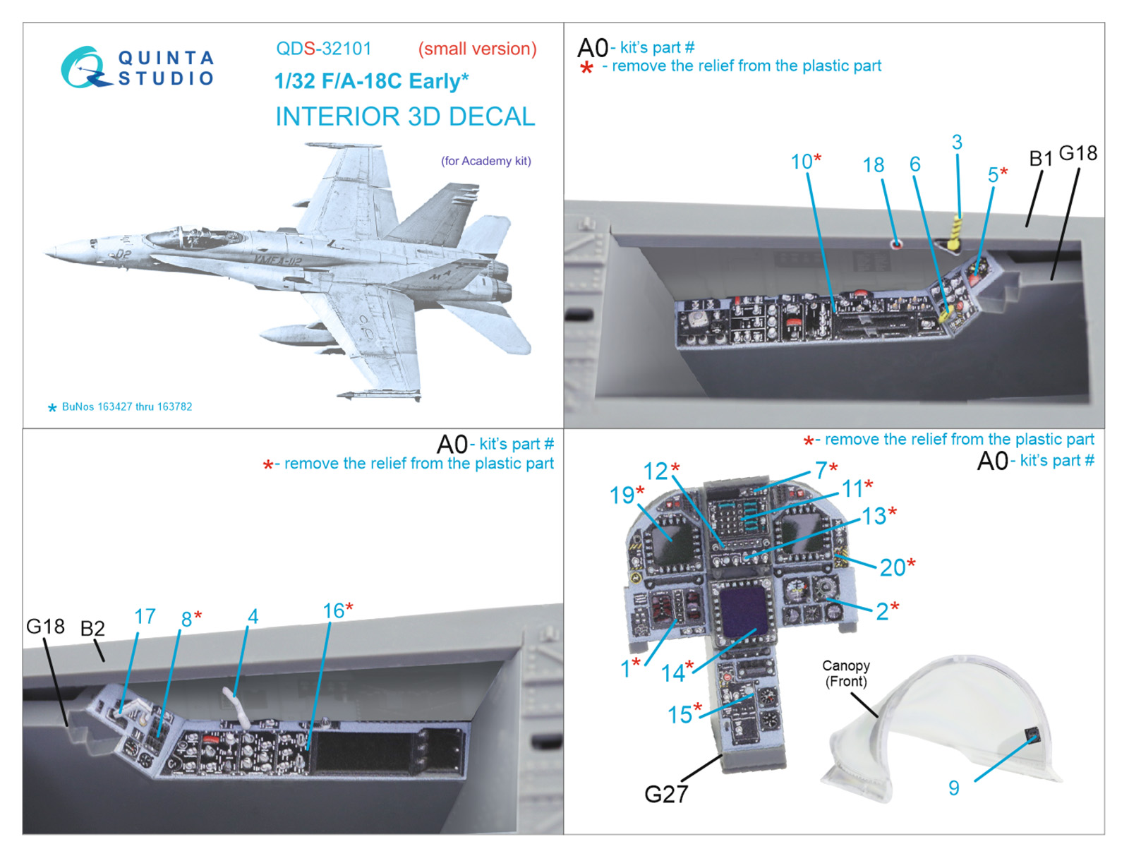 3D Декаль интерьера кабины F/A-18C Early (Academy) (малая версия)