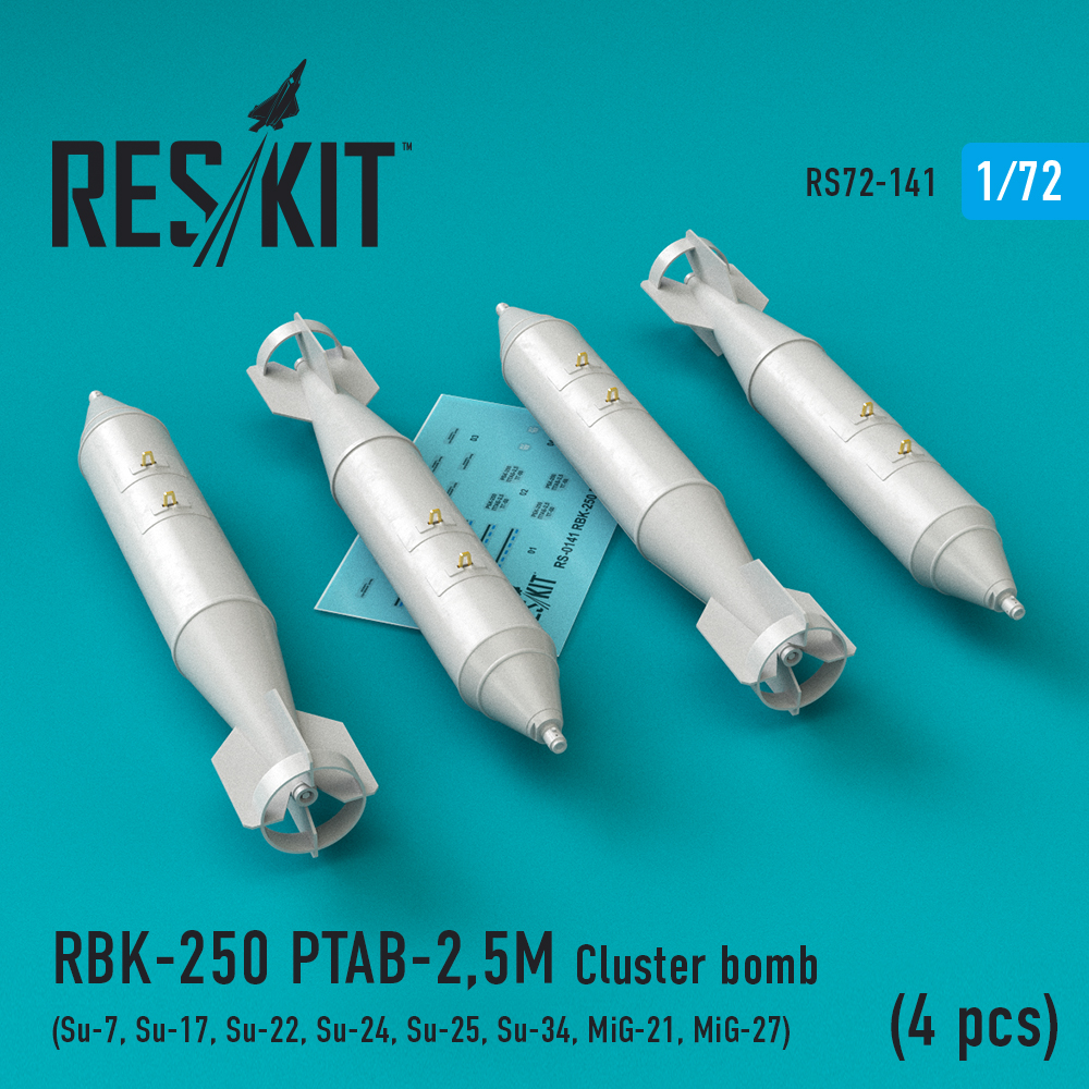 Дополнения из смолы 1/72 RBK-250 PTAB-2,5M Cluster bomb (4 pcs) (ResKit)