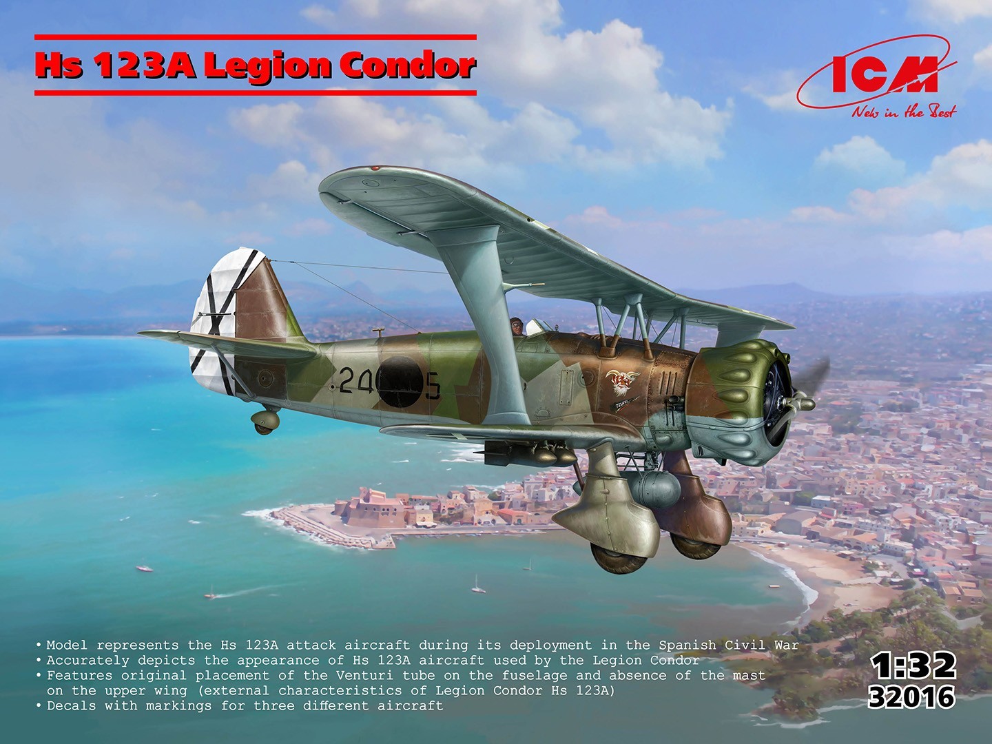 Сборная модель 1/32 Henschel Hs 123A-1 Legion Condor (3x camo) (ICM)