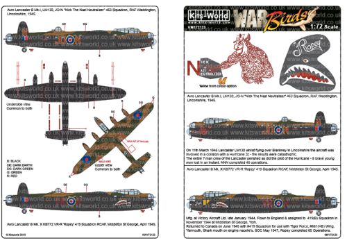 Декаль 1/72 Avro Lancaster B.I, LM130, JO-N 'Nick The Nazi Neutralizer' (Kits-World)