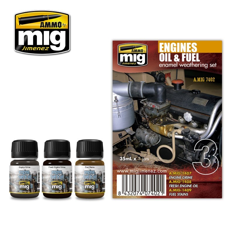 Набор пигментов Engines Oil & Fuel (3x35mL) (Ammo Mig)