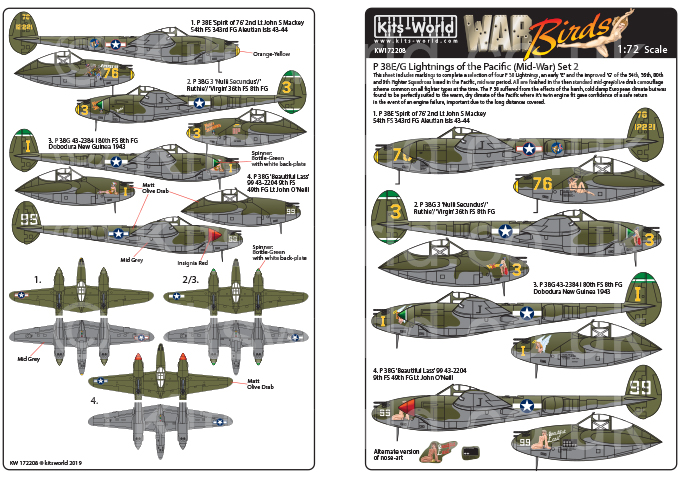 Декаль 1/72 Lightning's P-38 Lightning's of the Pacific (Late War) Set Two (Kits-World)