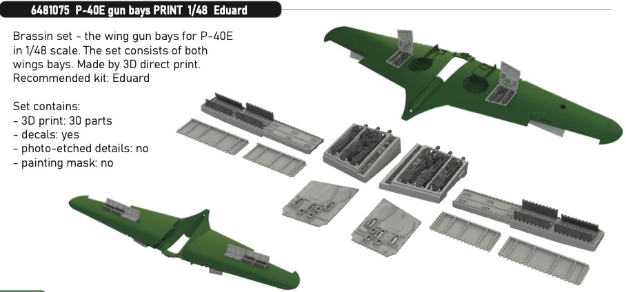Дополнения из смолы 1/48 Оружейные отсеки Curtiss P-40E Warhawk (для модели Eduard)