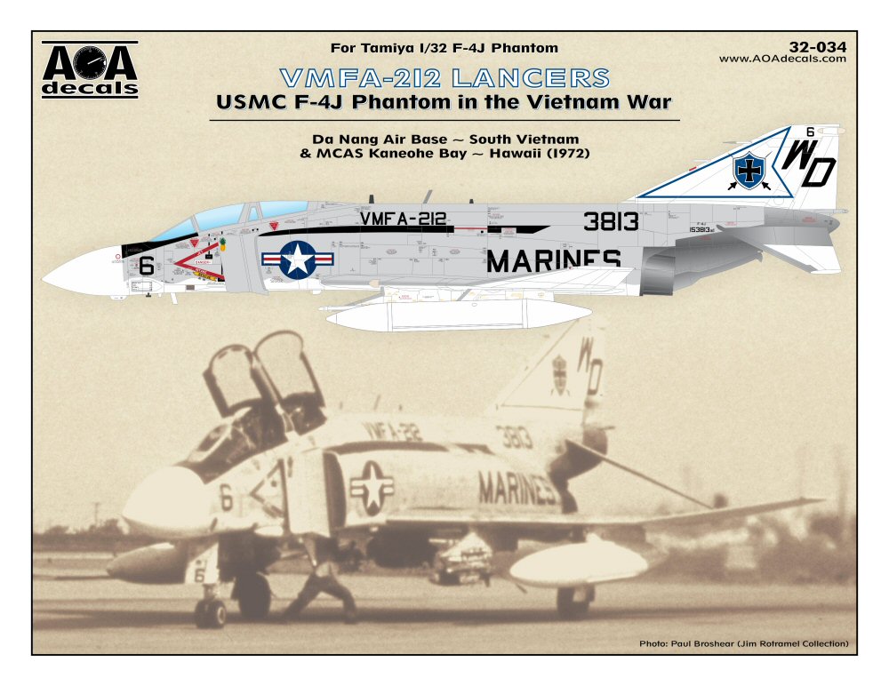 Декаль 1/32 VMFA-212 Lancers - USMC McDonnell F-4J Phantom in the Vietnam War (AOA Decals)