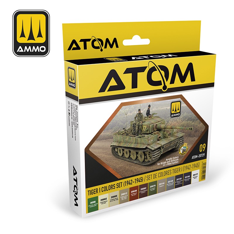 Набор акриловых красок ATOM Цвета "Тигр I" (1942-1945) 20 ml x 12 (Ammo Mig)