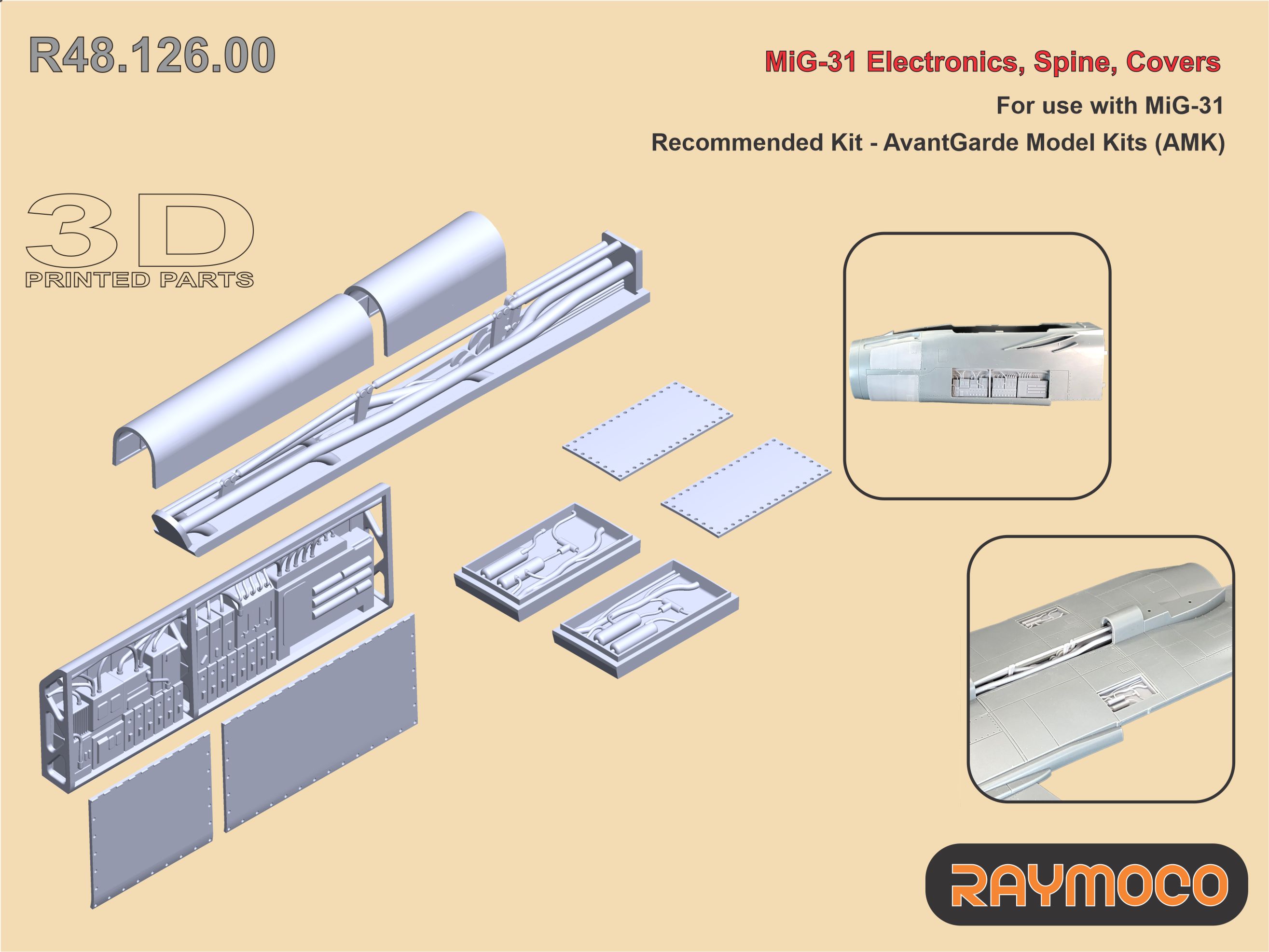 Дополнения из смолы 1/48 MiG-31 Electronics, Spine, Covers (AMK) (Raymoco)