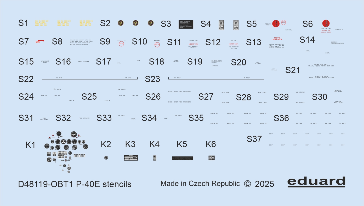 Декаль 1/48 P-40E stencils (EDU)