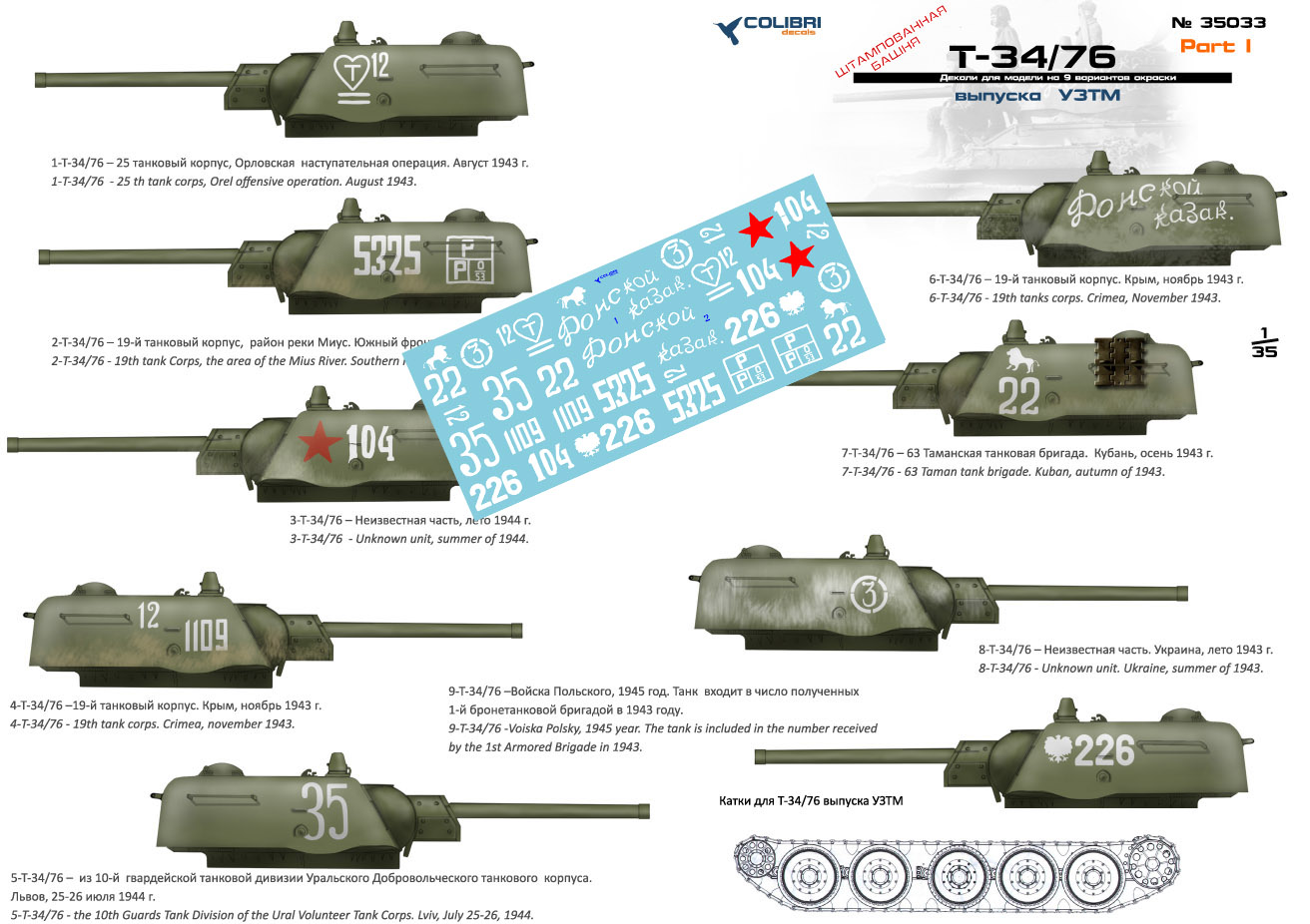 Декаль 1/35 T-34-76 выпуск УЗТМ Part I (Colibri Decals)