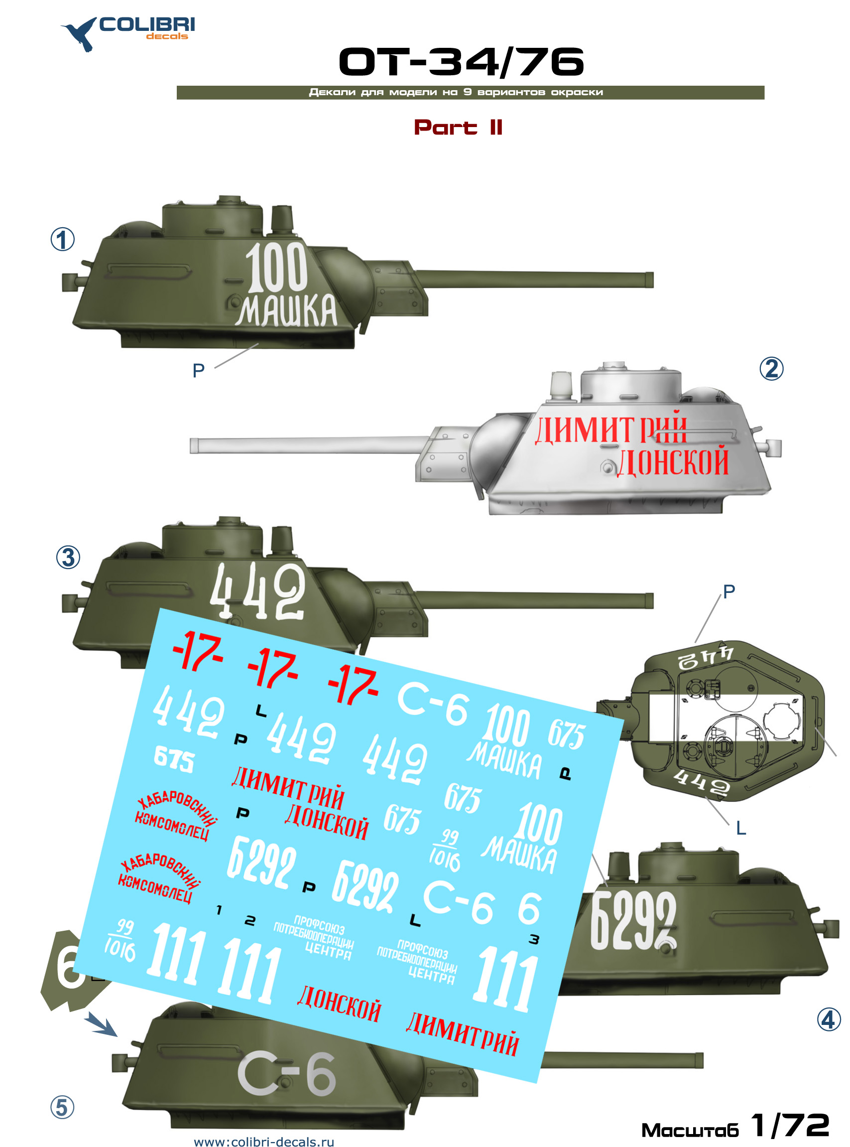 Декаль 1/72 OТ-34/76 Part II. (Zvezda 5001) (Colibri Decals)