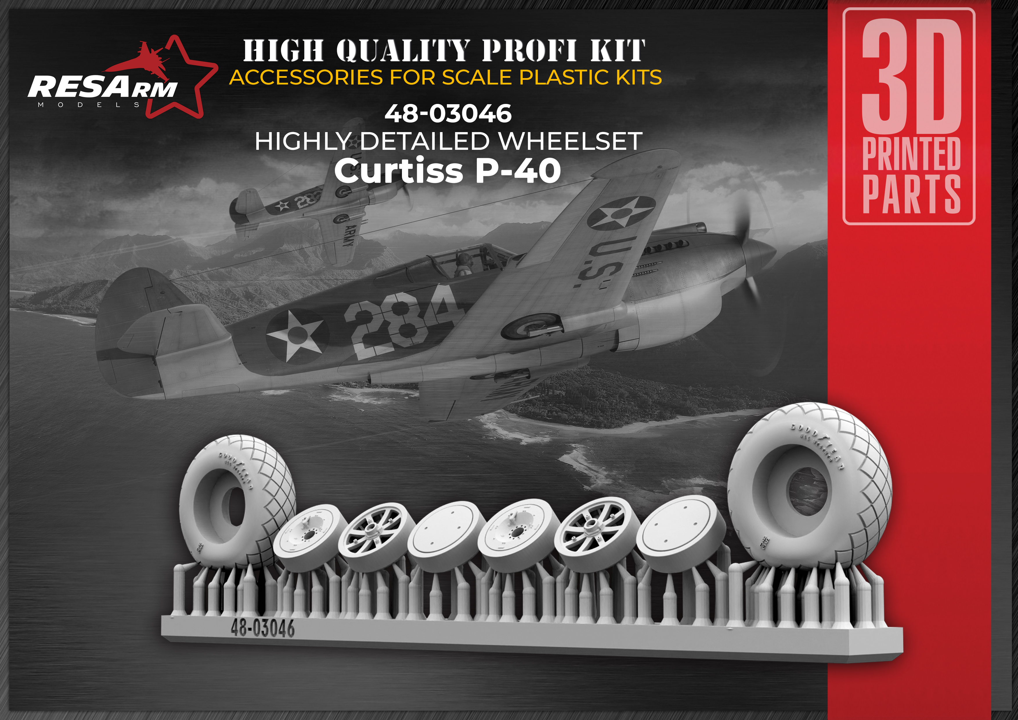 Дополнения из смолы 1/48 Колеса Curtiss P-40 (под нагрузкой) (RESArm)