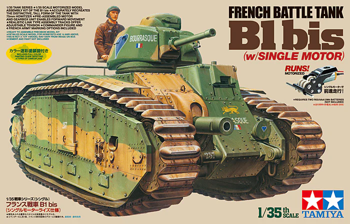 Сборная модель 1/35 Французский боевой танк B1 bis (+моторчик с редуктором) (Tamiya)