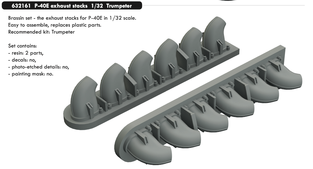 Дополнения из смолы 1/32 Выхлопные патрубки Curtiss P-40E (для модели Trumpeter kits)