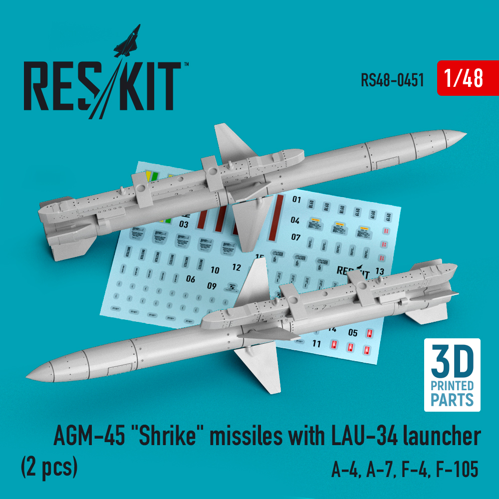 Дополнения из смолы 1/48 AGM-45 "Shrike" missiles with LAU-34 launcher (2 pcs)(ResKit)