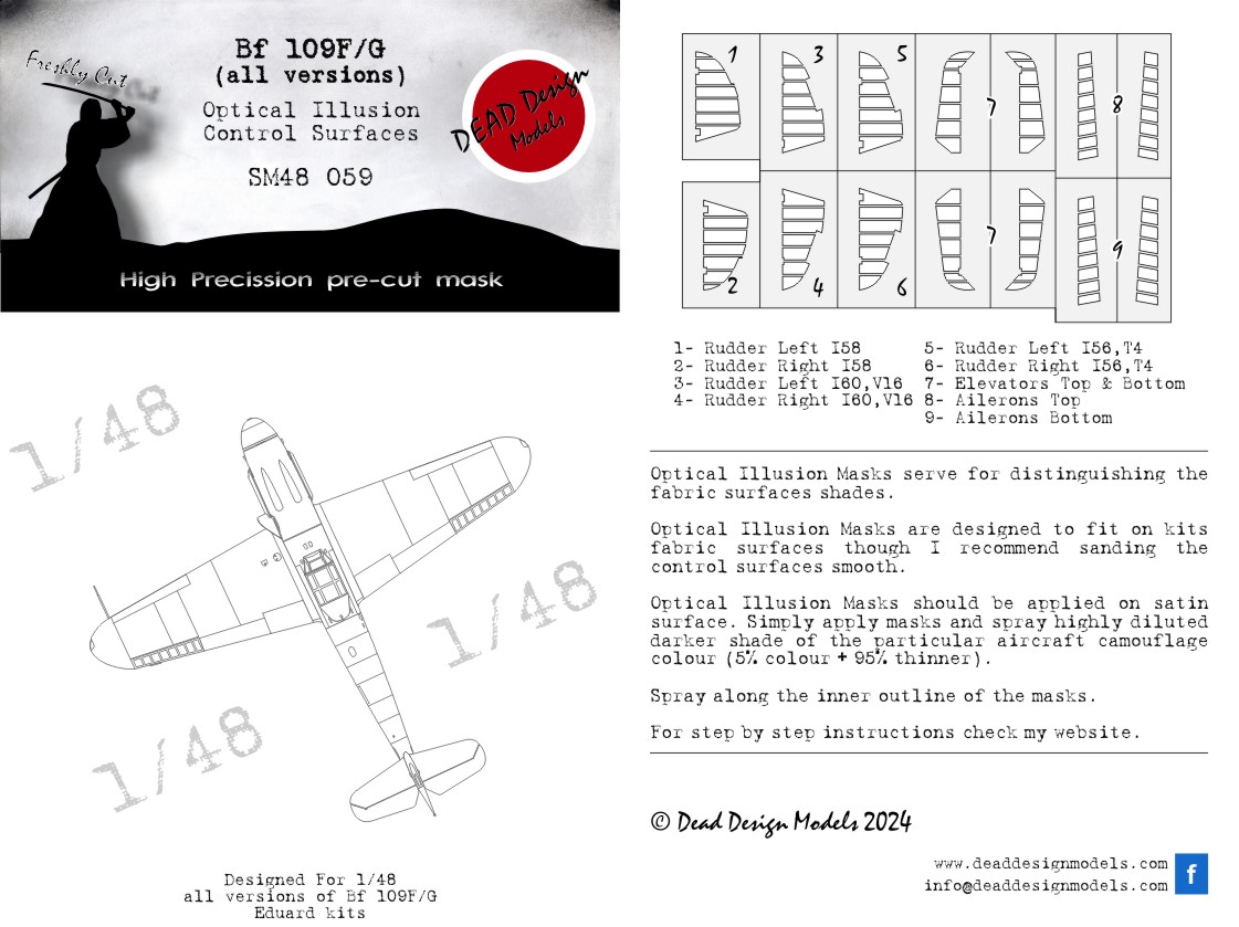 Messerschmitt Bf-109G 3D/optical illusion paint mask for control surfaces (Eduard kits)