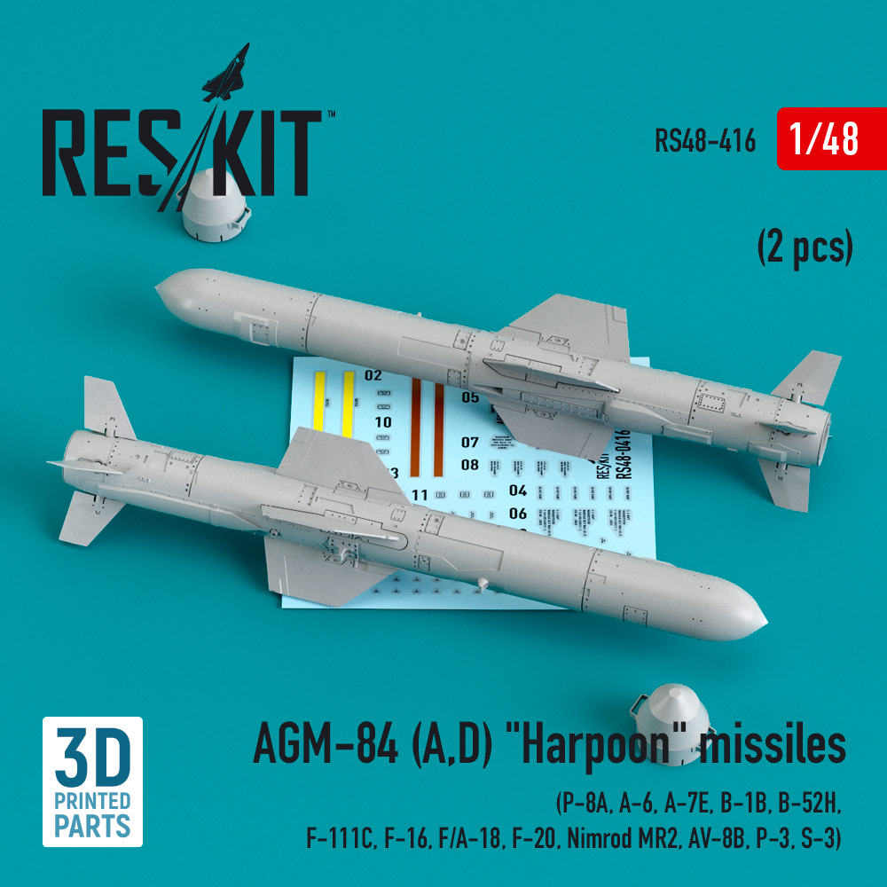 Дополнения из смолы 1/48 AGM-84 (A,D) Harpoon missiles (2 pcs) (ResKit)