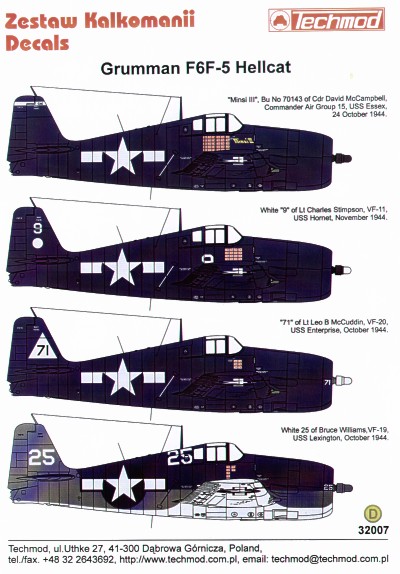 Декаль 1/32 Grumman F6F-5 Hellcat (4) (Techmod)