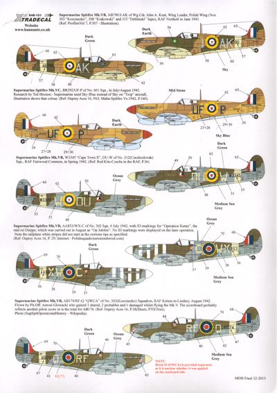 Декаль 1/48 Supermarine Spitfire Mk.Vb /Mk.Vc (9) (Xtradecal)