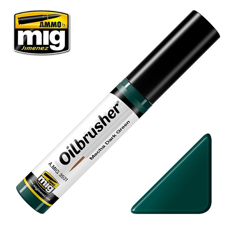 Масляная краска с тонкой кистью-апликатором OILBRUSHER Mecha Dark Green (10mL) (Ammo Mig)