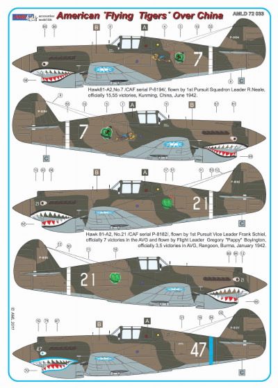 Декаль 1/72 Curtiss Hawk 81-A2 of China Air Force WWII x 6  (AML)