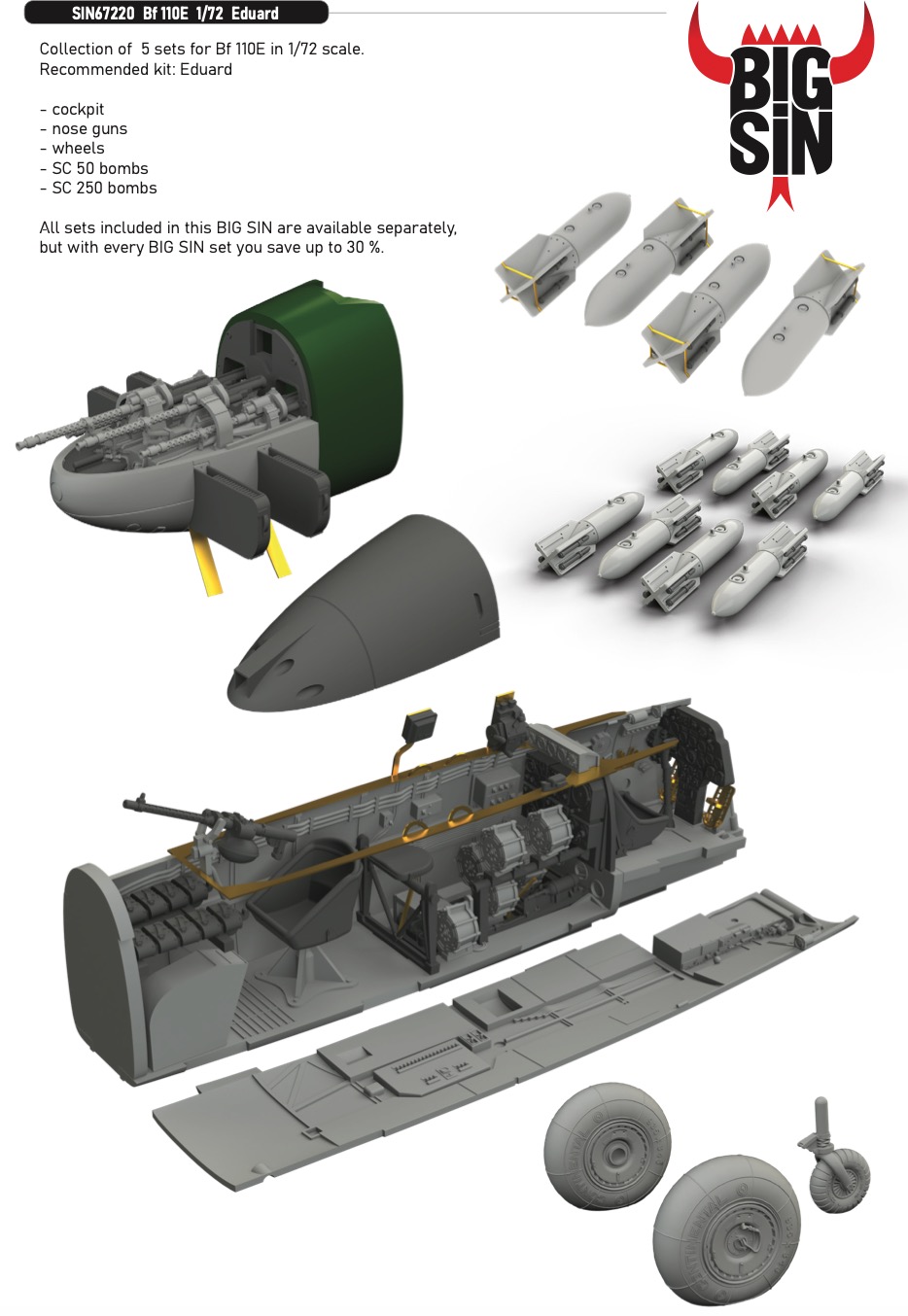 Дополнения из смолы 1/72 Messerschmitt Bf-110E Big-Sin set (для модели Eduard)
