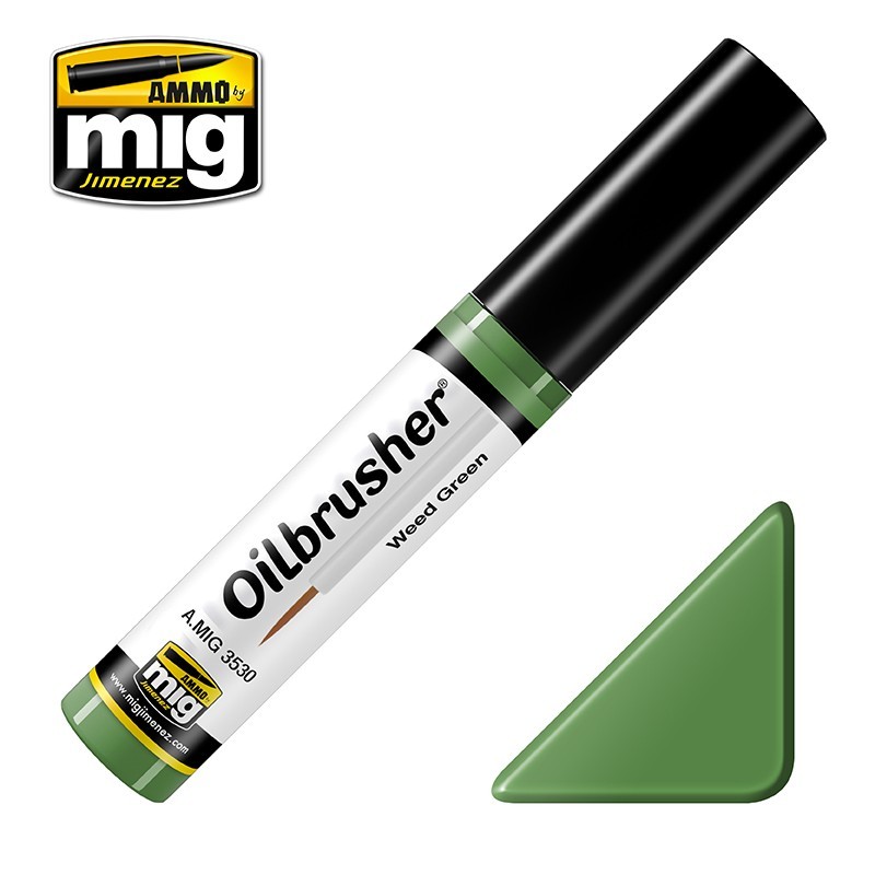 Масляная краска с тонкой кистью-апликатором OILBRUSHER Weed Green (10mL) (Ammo Mig)