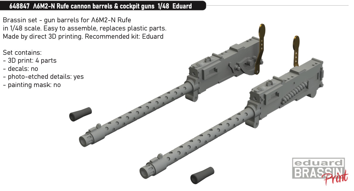 Дополнения из смолы 1/48 Nakajima A6M2-N Rufe cannon barrels & cockpit guns (для модели Eduard)