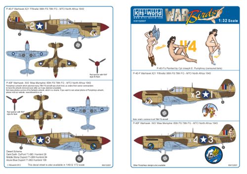 Декаль 1/32 Curtiss P-40F Warhawk/Kittyhawk Painted by Cpl Joseph E. Pumphrey (Kits-World)