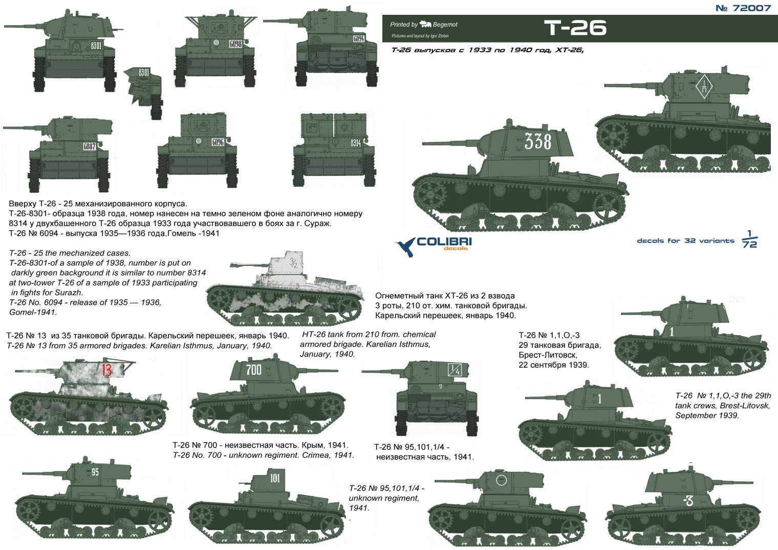 Декаль 1/72 Т-26 Part I(Colibri Decals)