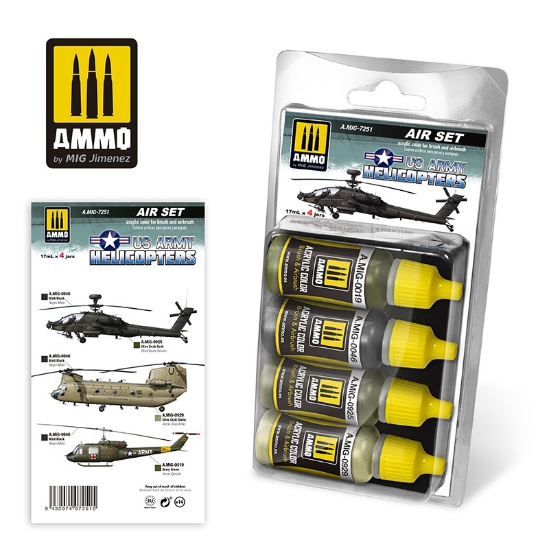 Набор акриловых красок US Army Helicopters (Ammo Mig) (4x17ml)