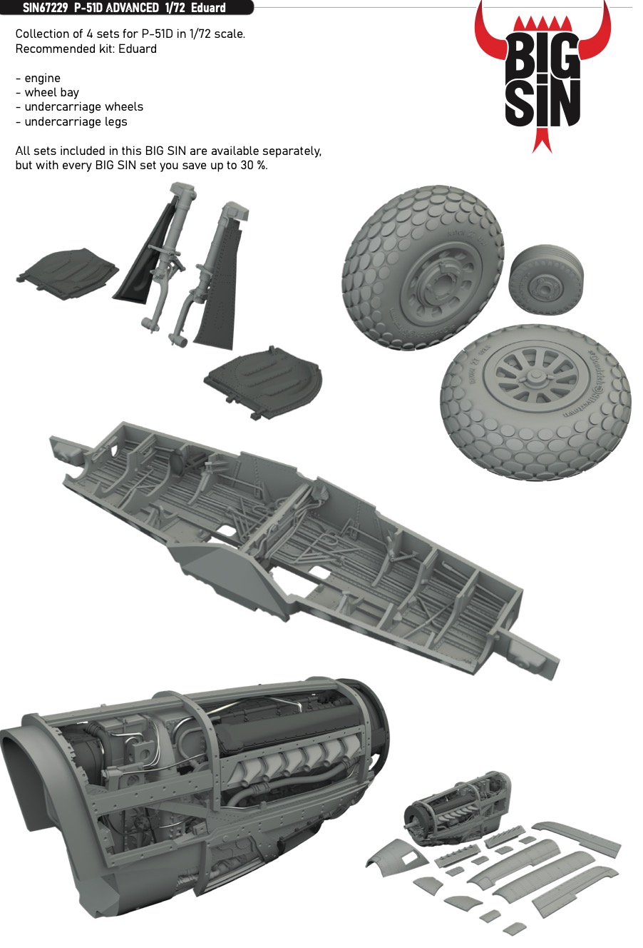 Дополнения из смолы 1/72 North-American P-51D ADVANCED set (для модели Eduard kits)