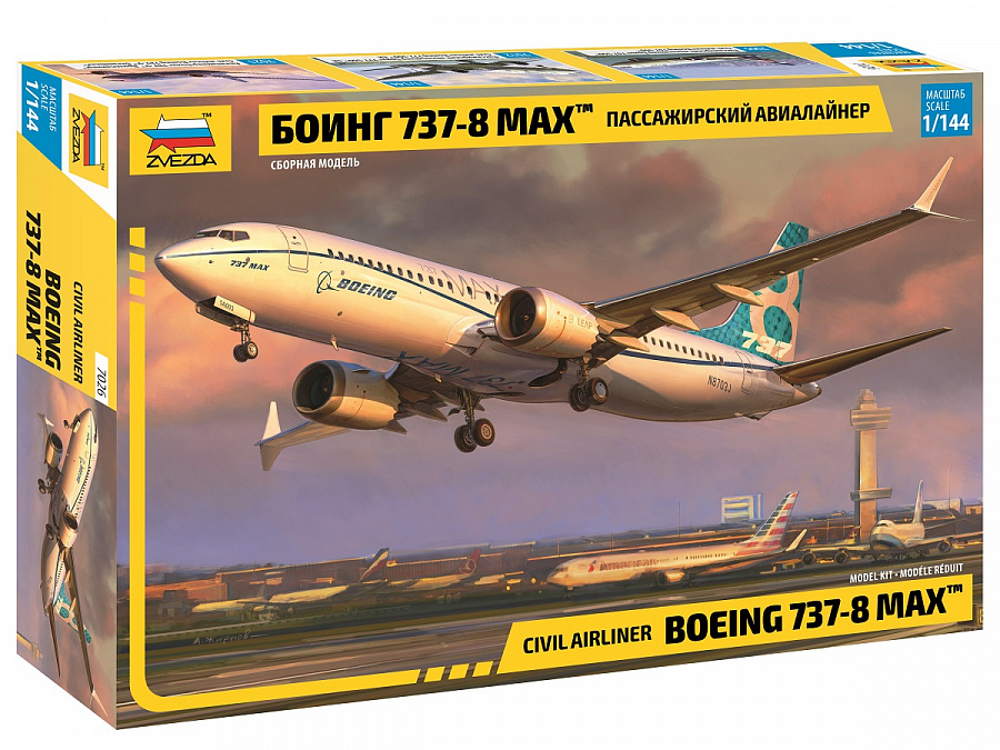 Сборная модель 1/144 Пассажирский авиалайнер "Боинг 737-8 MAX" (Zvezda)