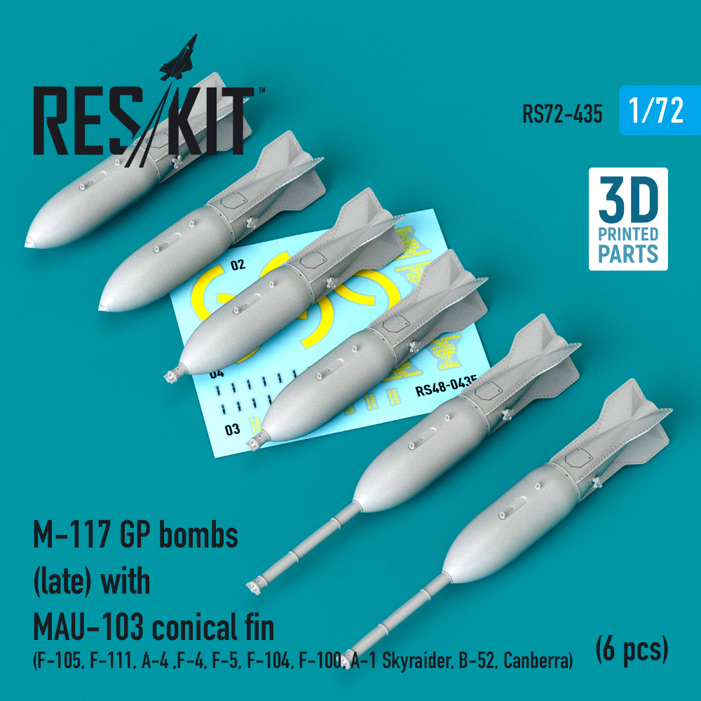 Дополнения из смолы 1/72 M-117 GP bombs (late) with MAU-103 conical fin (6 pcs) (ResKit)