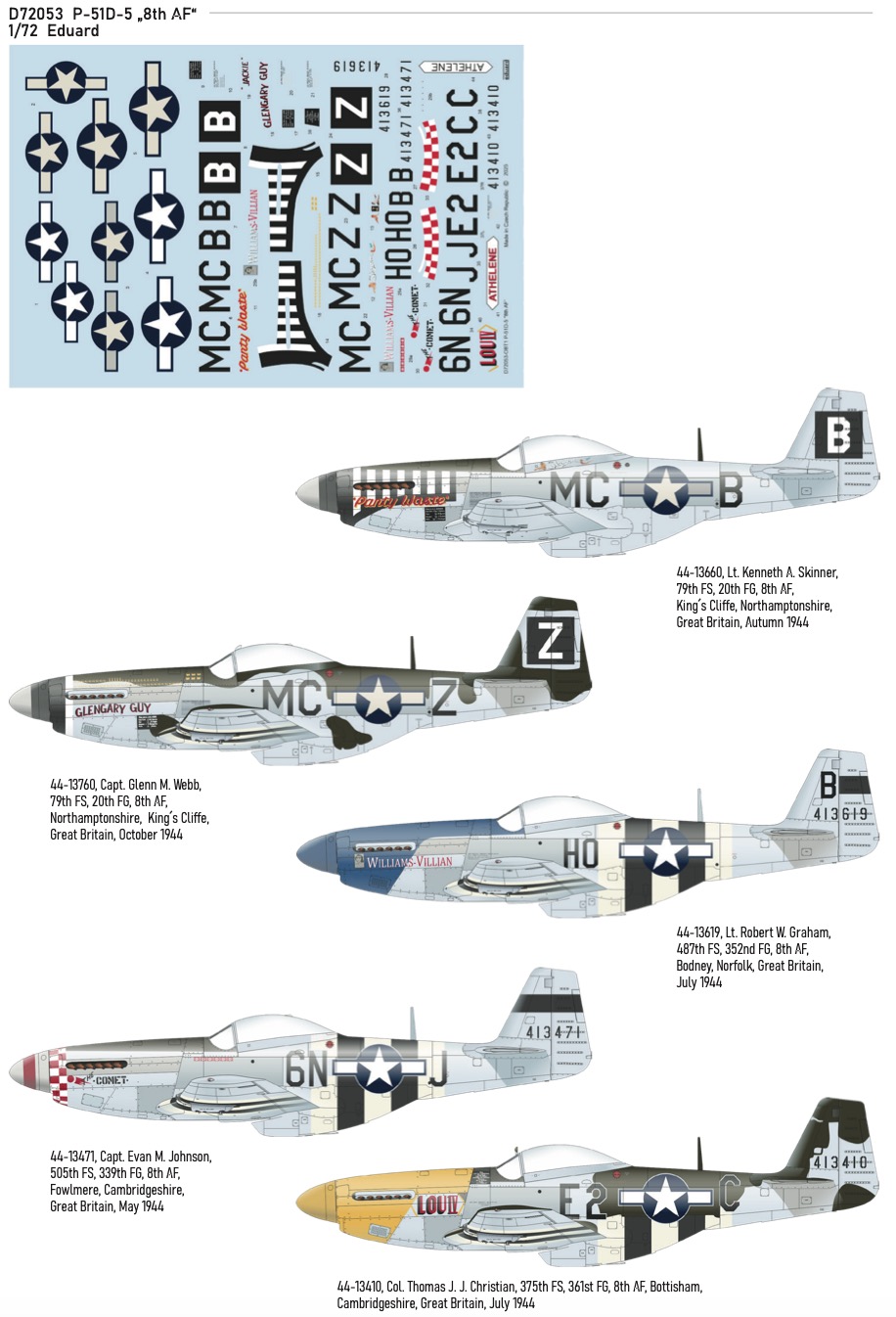 Декаль 1/72 P-51D-5 '8th AF' (EDU)