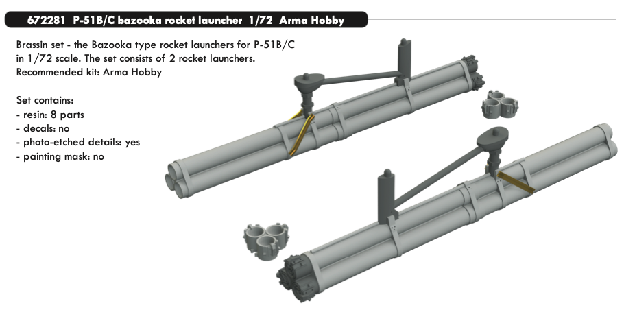 Дополнения из смолы 1/72 North-American P-51B/C bazooka rocket launcher (для Arma Hobby)