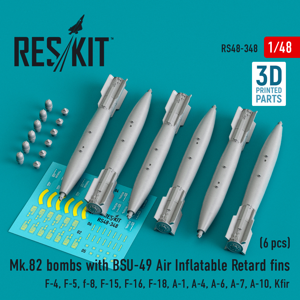 Дополнения из смолы 1/48 Mk-82 bombs with BSU-49 Air Inflatable Retard fins (4pcs) (ResKit)