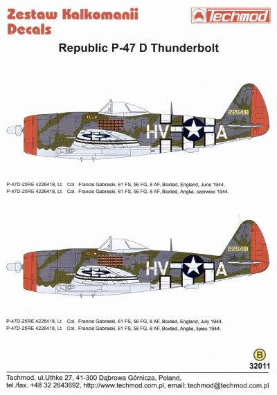 Декаль 1/32 Republic P-47D Thunderbolt 'Bubbletop' (2) (Techmod)