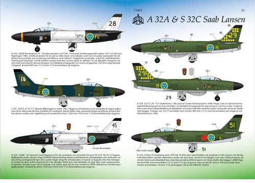 Декаль 1/72 A 32A S 32C Saab 'Lansen' (Moose Republic Decals)