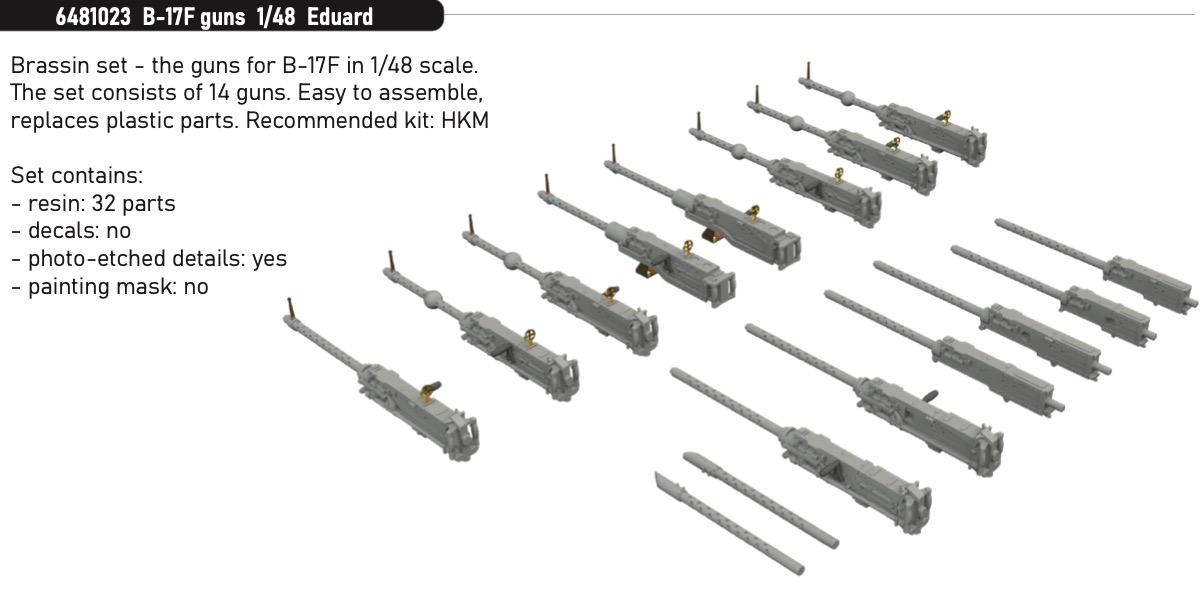 Дополнения из смолы 1/48 Boeing B-17F Flying Fortress guns (для модели Eduard kits)