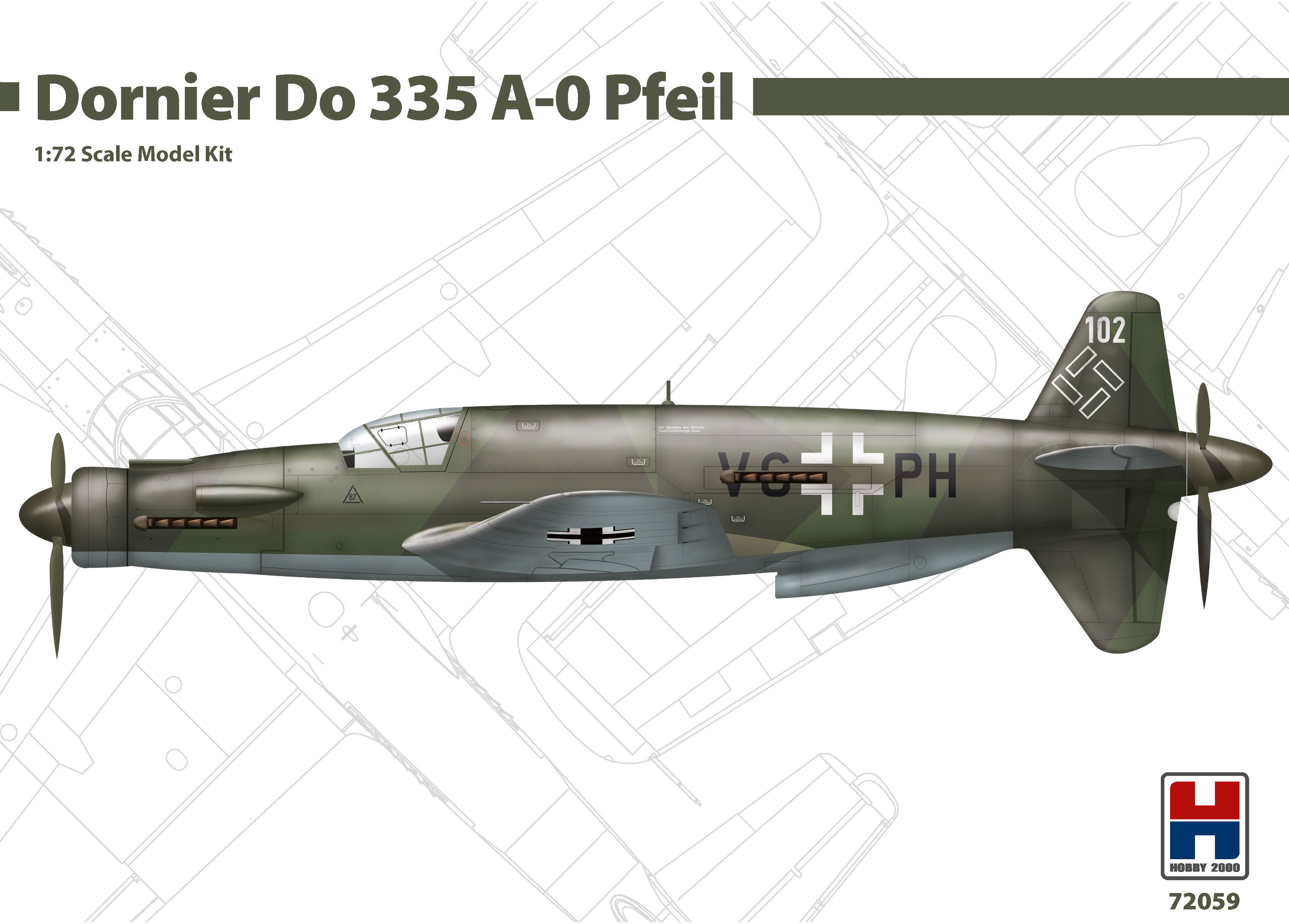 Сборная модель 1/72 Dornier Do-335A-0 Pfeil ex-DRAGON+CARTOGRAF decals + MASK (Hobby 2000)
