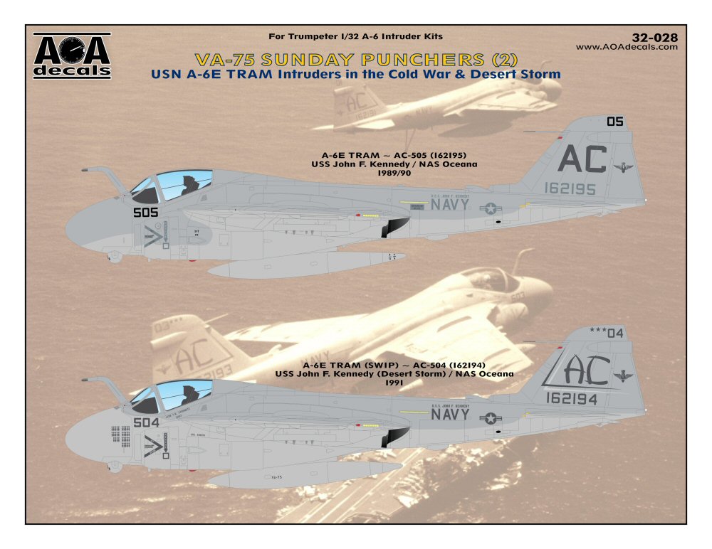 Декаль 1/32 VA-75 SUNDAY PUNCHERS (2). USN Grumman A-6E TRAM (AOA Decals)
